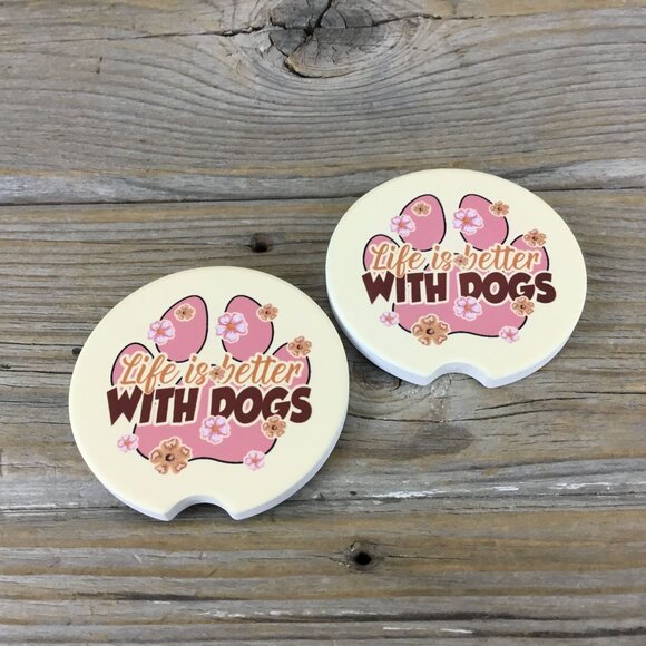 Life is Better with Dogs Car Coasters Set of 2 - Picture 2 of 6